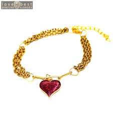 MariaKing Háromsoros divat karkötő csillogó szív charmmal, arany színű karkötő