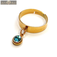 MariaKing Kék kristály charmos állítható méretű gyűrű, arany színű, választható szélességben gyűrű