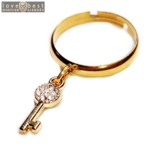 MariaKing Kristály kulcs charmos állítható méretű gyűrű, arany színű, választható szélességben gyűrű