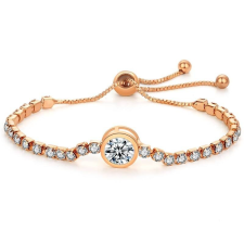MariaKing Kristályokkal kirakott karkötő kerek dísszel, rose gold színű - állítható méret karkötő