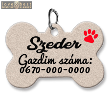MariaKing Kutyabiléta, csont alakú, beige (tetszőleges adatokkal) nyakörv, póráz, hám kutyáknak
