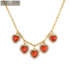 MariaKing Látványos Piros kristály szív nyaklánc, arany színű nyaklánc
