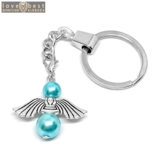 MariaKing Őrangyal kulcstartó kék mesterséges gyöngyökkel, ezüst színben kulcstartó