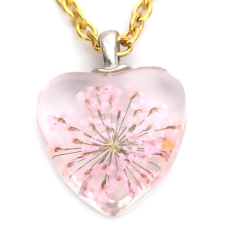 MariaKing Pink virág szív (2) üvegmedál, választható arany vagy ezüst színű acél lánccal vagy bőr lánccal nyaklánc