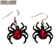 MariaKing Piros kristályos fekete pókos fülbevaló fülbevaló