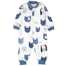 Martex Pamut Lábfej Nélküli Rugdalózó - Fehér Alapon Kék Cicás 56 rugdalózó