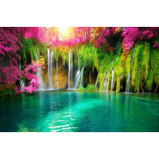 Matrica tapéta Cascada53 Vízesés az erdőben rózsaszín levelekkel, 250 x 200 cm tapéta, díszléc és más dekoráció