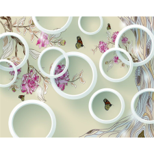  Matrica tapéta Pillangók, virágok és körök, 200 x 150 cm tapéta, díszléc és más dekoráció