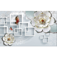  Matrica tapéta Virágok, pillangók és négyzetek, 300 x 250 cm tapéta, díszléc és más dekoráció