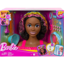 Mattel Barbie Deluxe Styling Head - Fésülhető babafej Neon Rainbow tincsekkel - Barna göndör hajú (HMD79) barbie baba