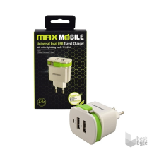 MAX MOBILE 3.4A univerzális fehér-zöld hálózati töltő MFI Apple kábellel audió/videó kellék, kábel és adapter