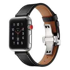 Max Tartalék óraszíj az Apple Watch-hoz 40 mm MAS04, fekete bőr okosóra kellék