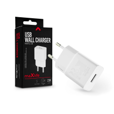 Maxlife Hálózati USB töltő (5V / 2.1A) Fehér mobiltelefon kellék
