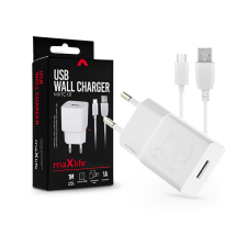Maxlife USB hálózati töltő adapter + micro USB adatkábel 1 m-es vezetékkel - Maxlife MXTC-01 USB Wall Charger - 5V/1A - fehér mobiltelefon kellék