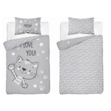 Maya Moo Gyerek pamut ágyneműhuzat 90x120cm - Cica "I Love You" szürke babaágynemű, babapléd
