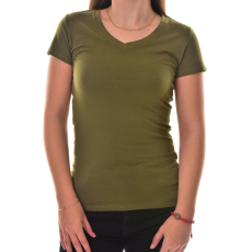 MB Collection női felső - Khaki színű, V nyakú, karcsúsított fazonú, pamut női póló M25-1-WPO-0764/T024