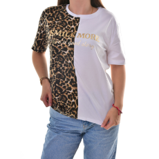 MB Collection női póló - Fehér, leopárd mintás, arany színű felirattal M25-1-WPO-4486-WH/T013-T055