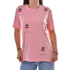 MB Collection női póló - Laza fazonú, hímzett cseresznye mintával M25-1-WPO-5678-ROSE/T011