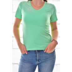 MB Collection női póló - Menta színű, v nyakú, karcsúsított, vállán mintával, strasszköves díszítéssel M25-1-WPO-5549/T042