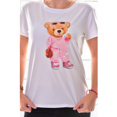 MB Collection női póló - Stílusos és trendi, plüssmackó rózsaszín jogging szettben mintával, laza szabású kényelmes viselet a mindennapokra M25-1-250203-3/T013