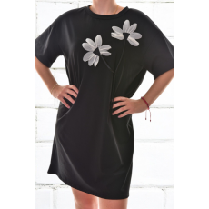 MB Collection női ruha/overál - Hosszított laza fazonú, rövidujjú, elején rávarrt virágmintával M25-1-ZX250226-8/T007