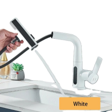  Medence csaptelep, hőmérsékleti digitális kijelző, emelje fel a darut, fehér csaptelep