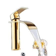  Medence csaptelep, vízesés kialakítása, sárgaréz anyag, arany rövid csaptelep