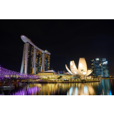  MÉDIA City86 vászonfestmény, Singapore éjszaka, 105 x 70 cm grafika, keretezett kép