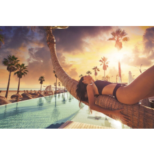  MÉDIA Fotótapéta, Strand 83, Nővel pálmafán, 270 x 200 cm tapéta, díszléc és más dekoráció