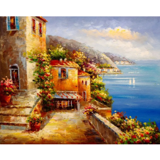  MÉDIA Vászonkép, Görögország, Kikötő, Tenger, Festmény, 105 x 70 cm grafika, keretezett kép