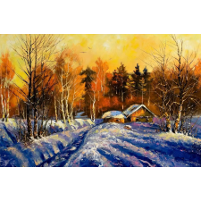  MÉDIA Vászonkép, Tél, Falu, Hó, Festmény, 105 x 70 cm grafika, keretezett kép