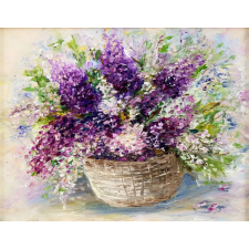  MÉDIA vászonkép, virágok, lila, festmény, csokor, 105 x 70 cm grafika, keretezett kép
