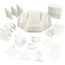 Meglepetés ajándékdoboz (explosion box), 7x7x7 cm + 12x12x12 cm, fehér ajándéktasak
