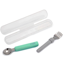 Melii Gyermekvilla és kanál tokkal - szürke/menta (790693112509) tányér és evőeszköz