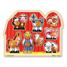 Melissa & Doug Fa készségfejlestő játék, Puzzle fogantyúval Farm készségfejlesztő