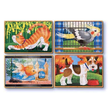 Melissa & Doug 4 fából készült puzzle készlet dobozban Háziállatok puzzle, kirakós