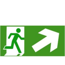 Menekül lépcsőn jobbra fel - műanyag, 200*100mm információs tábla, állvány