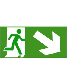  Menekül lépcsőn jobbra le információs tábla, állvány