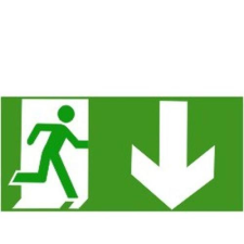  Menekülési út jobbra le - öntapadó, 200*100mm információs tábla, állvány