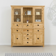  Mengeve fenyő tálalószekrény – 4 ajtós, 9 fiókos, 2 nyitott polccal bútor