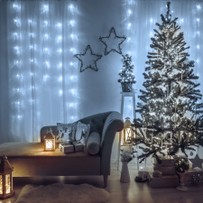 Mercaton Fényfüggöny - 200 LED - hideg fehér - IP44 - 4.2 m - 8 program karácsonyfa izzósor