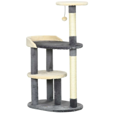 Mercaton Játszószett macskáknak, emelvényekkel és bojtokkal, szürke és bézs, 59.5x39.5x105 cm macskabútor
