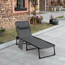 Mercaton Kerti nyugágy, fém, állítható, fejtámlával, oldalsó zsebbel, szürke, 185x58x30 cm, Chan kerti bútor