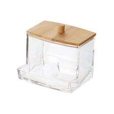 Mercaton Műanyag pálcika tárolódoboz bambuszfa fedéllel, 9 x 7,5 cm bútor
