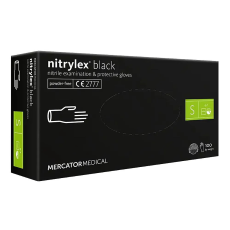 Mercator Medical Zrt Gumikesztyű Mercator Nitrylex nitril PÚDER NÉLKÜLI, FEKETE "S" 100db/doboz, 10doboz/karton