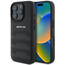 Mercedes AMG AMHCP16LGSEBK Leather Debossed Lines Black Logo keménytok iPhone 16 Pro - fekete tok és táska