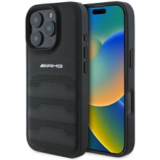 Mercedes AMG Leather Debossed Lines Black Logo tok iPhone 16 Pro Max - fekete tok és táska
