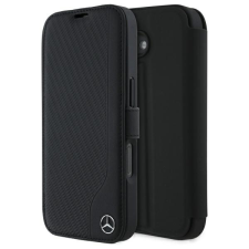 Mercedes MEBKP16S23RBGVK Leather Wood Imitation könyvtok iPhone 16 - fekete tok és táska