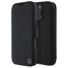 Mercedes MEBKP16X23RBGVK Leather Wood Imitation könyvtok iPhone 16 Pro - fekete tok és táska