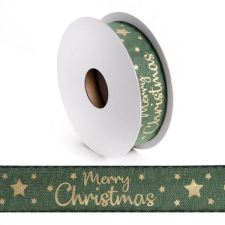 Merry Christmas karácsonyi textilszalag - zöld/arany - 25 mm x 10 méter szalag, masni